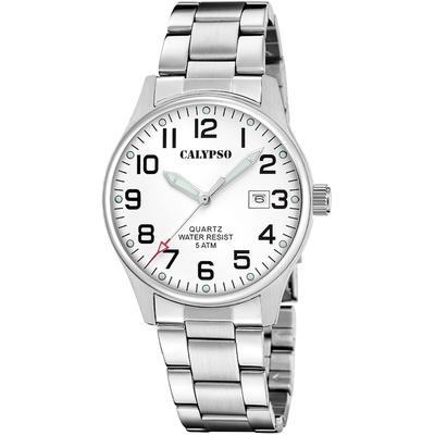Quarzuhr CALYPSO WATCHES "Basic", silber (silberfarben, weiß), Armbanduhren, Herren, Armbanduhr, Herrenuhr, Edelstahlarmband, analog, Tag Image
