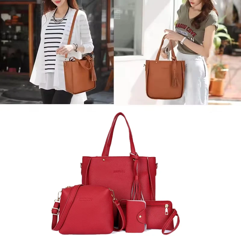 4 stücke Frauen Ladydaily Pu Leder Tragbare Fashion Zipper Handtasche Schulter Taschen Luxus Tote Geldbörse Messenger Satchel Set Image