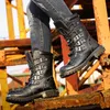 Männer atmungsaktive Stiefel Pu Leder Motorrad Stiefel Punk Stiefel warme Schuhe Ritter Stiefel schwarze Wüste Kampf taktische Stahl Zehen Schuhe
