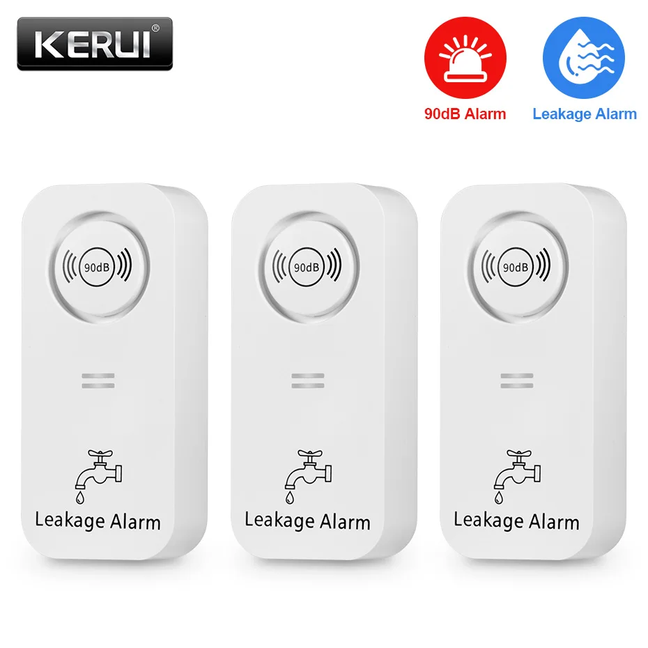 KERUI Drahtloser Wassersensor, 90 dB, Alarm, Wasserleckdetektor, Alarm, Überwachung von Lecks und Tropfalarm für Küche, Badezimmer, Basemen Image