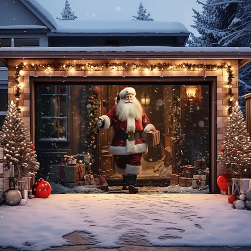 Weihnachtstürdekorationen für den Außenbereich, Garagentorabdeckung, Weihnachtsmann, Weihnachtstürbanner, Weihnachtsmann, Schneemann, große Türwandkulisse, Dekoration für die Wanddekoration zu Hause Image
