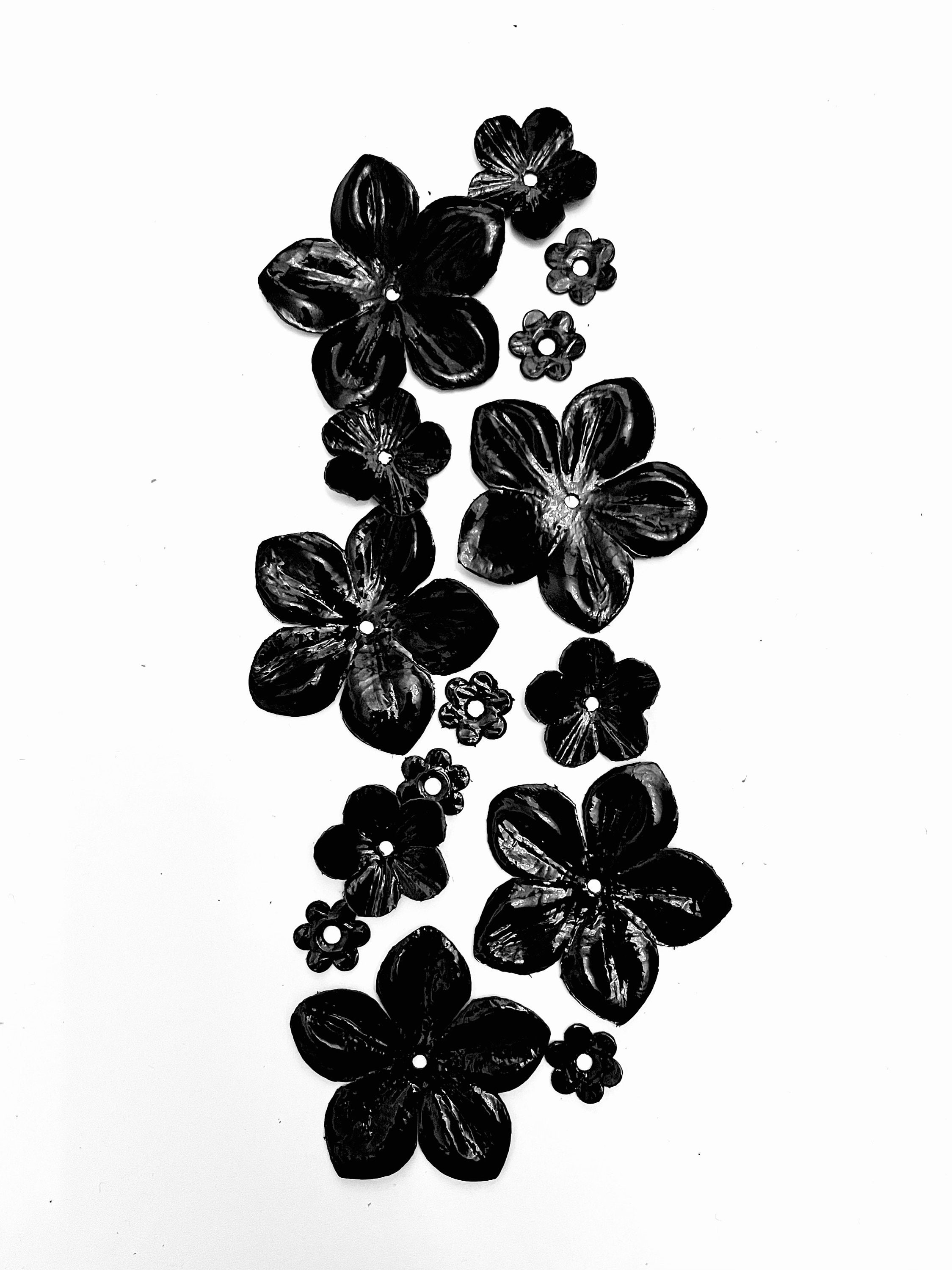 black patent leather flowers set of 15 pcs