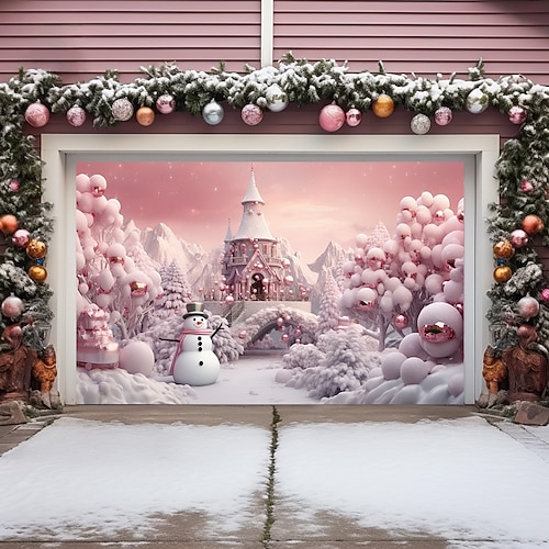 Weihnachtstürdekorationen für den Außenbereich, Garagentorabdeckung, Schneemann, Weihnachtstürbanner, Party, große Türwandkulisse, Dekoration für den Urlaub, Wanddekorationen für zu Hause Image