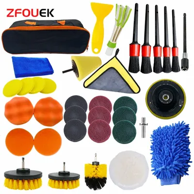 New Car Cleaning Kit Scrubber Zfouek Drill Detailing Brush Set Air Conditioner Vents Towel Polisher