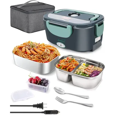 Buddew Electric Lunch Box 80W Food Heater for Adults, 12/24/110V Portable Lunch Warmer Upgraded