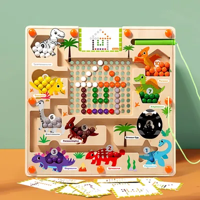 Magnetic Color and Number Maze Montessori Dinosaur Counting Matching Learning Puzzle Board Toddler