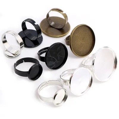 12mm 20mm 25mm 10pcs 4 Colors Plated Adjustable Ring Settings Blank/Base,Fit 12-25mm Glass Cabochons,Buttons Ring Bezels