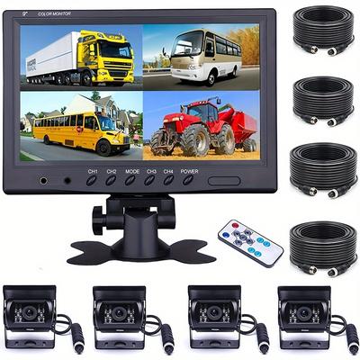 TEMU Podofo Reversing Camera 4 Cameras Set, 9 Inch Monitor, 4 Split Rear And Front Camera, , 18ir Night Vision, For Truck/trailer/bus/van/ (dc12v-35v)