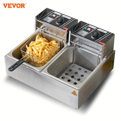 TEMU Vevor Electric Deep Fryer, 24l Large Capacity Countertop Fryer W/dual Removable Basket, 3000w Stainless Steel Dual Deep Fryer For Kitchen, Restaurant And Commercial Use, Silver