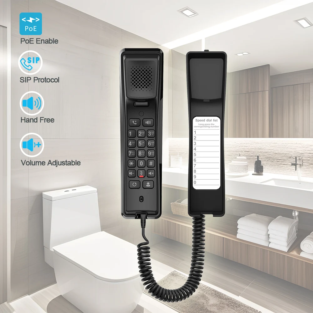 Fanvil Wall-mounted SIP Telephone for Bathroom Hotel Restroom Office Maison Home Handset VoIP Phone System Support 2 SIP Lines