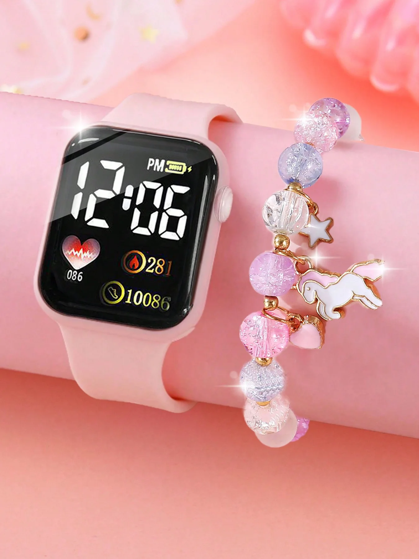 Montre électronique rectangulaire en silicone rose pour femmes, sport de loisirs, coffret cadeau pour amis