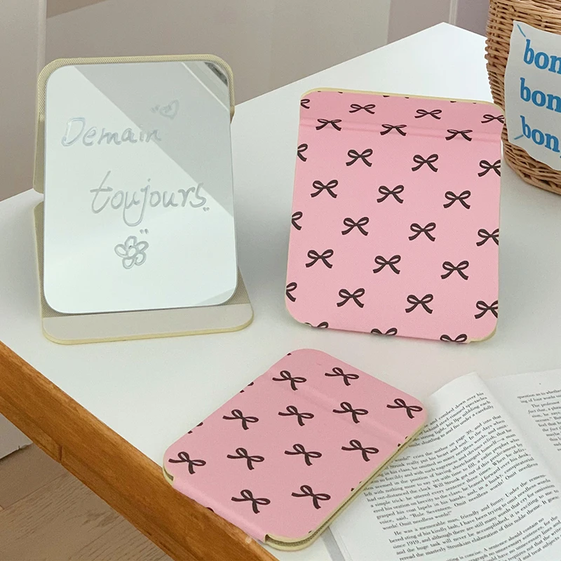 Desktop Make-up Spiegel Blumen Pu Leder einfache tragbare Hand Make-up Spiegel faltbare Student kompakte niedlichen Taschen spiegel