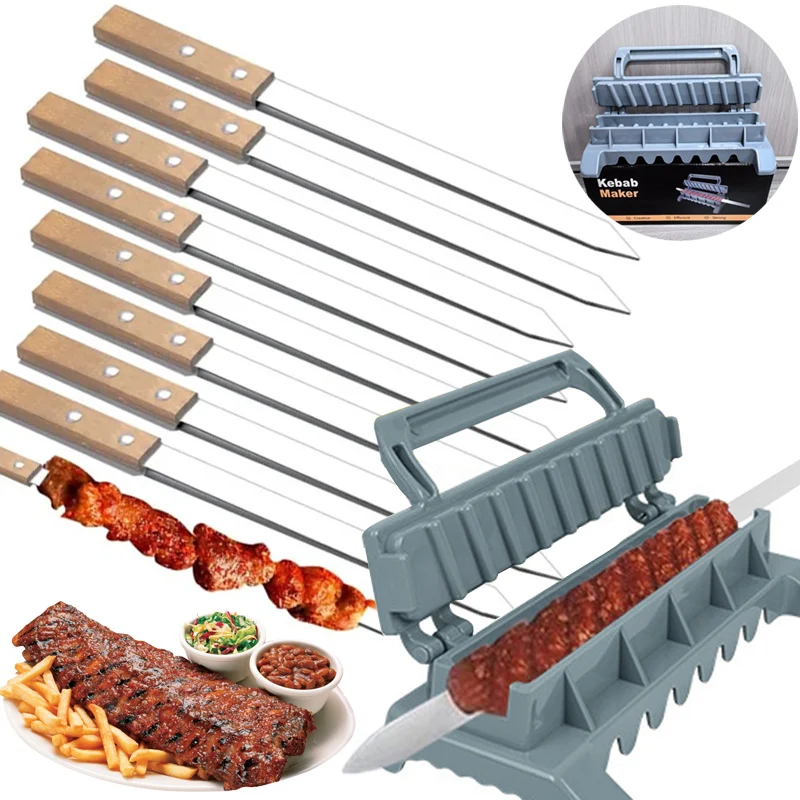 Kebab-Spieße, 2,3 cm, flach, Edelstahl, BBQ, Grill, Kebob-Spieß, Reihe, Kebab-Maker für brasilianische Koobideh-Perser Image