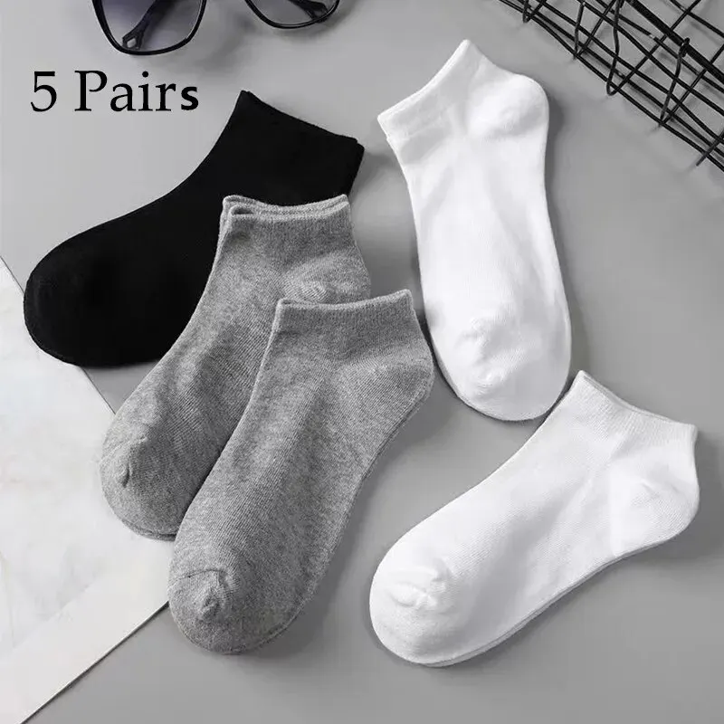 5 Paar Herren Socken Boot schwarz Business einfarbig atmungsaktiv bequem hohe Qualität Knöchel Image