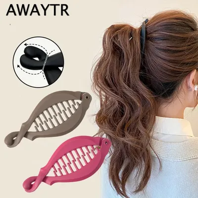 AWAYTR Simple Hair Clip Hair Comb Clamp Grip Slide Fish Banana Hair Claw Clips Hairpins 9.5CM Women