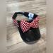 Disney Accessories | Disney Parks Minnie Mouse Black Sequins Polka Dots Bow Visor Size Adult | Color: Black/Red | Size: Os