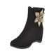 Ankle Boots for Women Casual Boots Shoes Ladies Fashion Solid Color Suede Floral Decorative Wedge Heel High Side Zipper Short Boots Platform Boots for Women Zip (Black, 6)