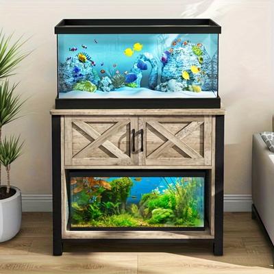 TEMU Xelsyo Heavy Duty Metal Aquarium Stand With Power Outlets, 40- 55 Gallon Fish Tank Stand, Turtle Tank, Reptile Terrarium With Cabinet, 670lbs Capacity- White