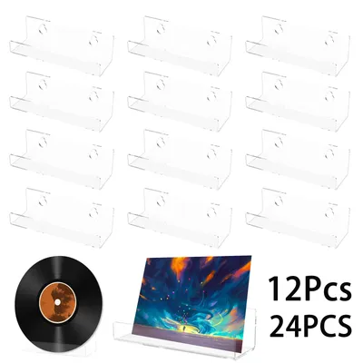 12/24Pcs Acrylic Record Display Stand Shelf Wall Mounted Vinyl Record Holder Floating Album Record