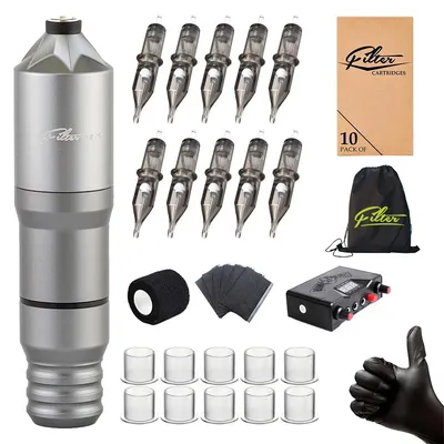 Tattoo Kits Rotary Tattoo Machine Pen with Wireless Power Supply 10pcs EZ Cartridge Tattoo Needles