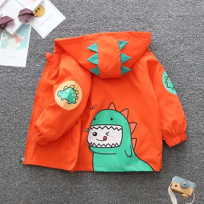 2024 Spring and Autumn Boys and Children's Leisure Cartoon Dinosaur Splicing Pocket Hooded Zipper