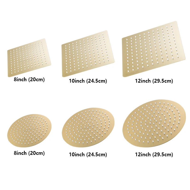 Gehetzt Gold Regen Dusch kopf 8 "/10"/12 "Zoll Quadrat rund Edelstahl Bad Wasserhahn Regen oben Decke Duschen Köpfe Luxus-Dusch kopf für den Haushalt an der Wand