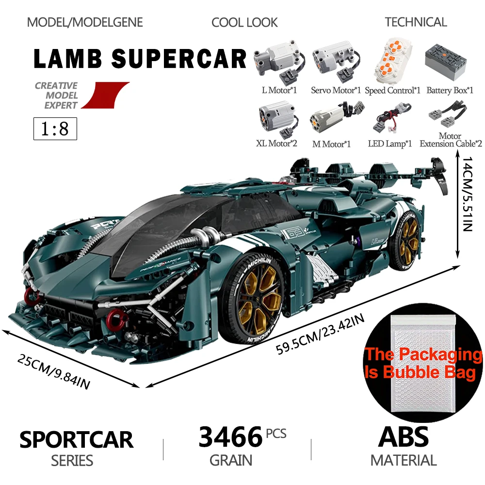 Technische Maßstab 1:8 Lamm Supercar Modell Baustein RC Auto Desktop Dekoration Montage Ziegel Sets 3466PCS Kinder Spielzeug Für geschenk Image