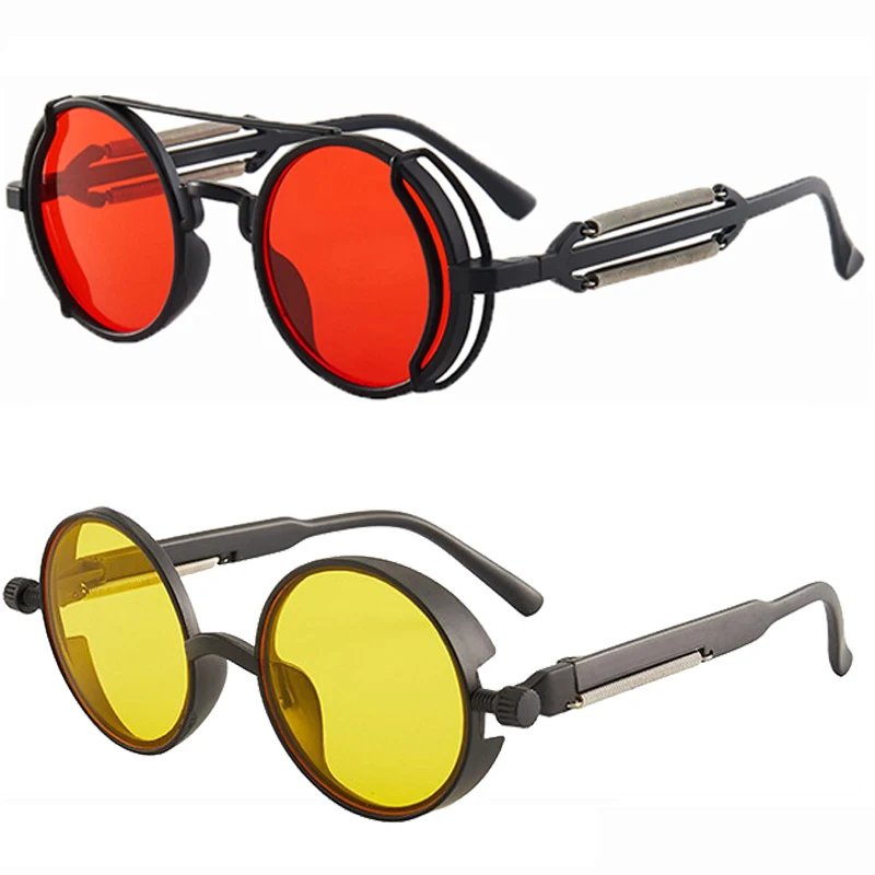 Vintage Punk Steampunk Sonnenbrille UV400 Runde Rahmen Design Farbige Linsen Gläser Brillen Gothic Männer Frauen Sonnenbrille Steampunk Image