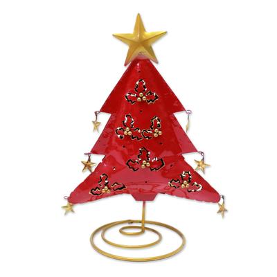 Red Christmas Tree,'Steel Christmas Tree Tealight Holder from Bali'