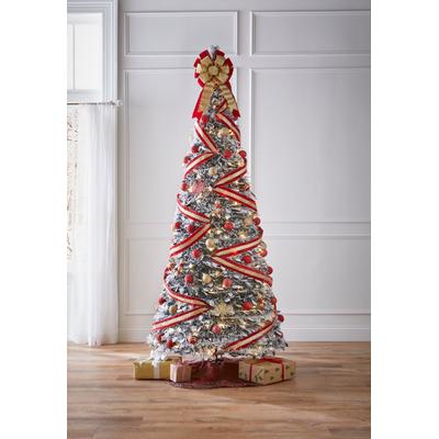 7H Pre-Lit Flocked Pop-Up Tree by BrylaneHome in Green Gold