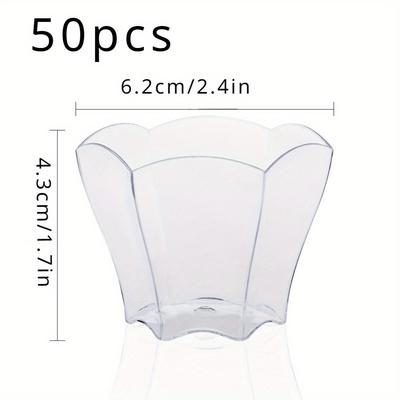 TEMU 50pcs Flower-shaped Clear Plastic Dessert Cups - Reusable Appetizer Bowls For Pudding, Mousse & Party Serving