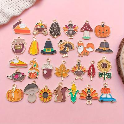 TEMU 27 Pcs Festive Fall Charms: Thanksgiving Enamel Pendants - Pumpkins, Turkeys, Maple Leaves & More - Perfect For Diy Jewelry, Bracelets, Necklaces & Earrings - Suitable For Holiday Decorations