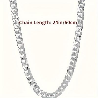 TEMU 1pc Fashion S925 Sterling Silver Flat Chain Necklace For Men Women, Jewelry Gift