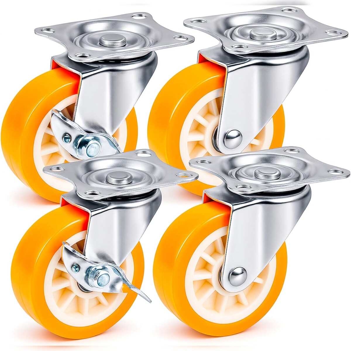 PRIOstahl 2 Lenkrollen + 2 Bremsrollen 50mm Orange Rollen Möbelrollen Spurlos & Leise Premium Image