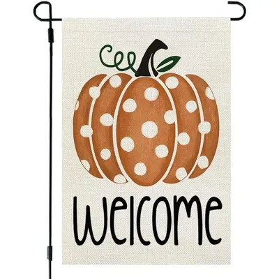 Fall Polka Dots Pumpkin Garden Flag 12×18 Inch for Outside Double Sided Welcome Seasonal Holiday