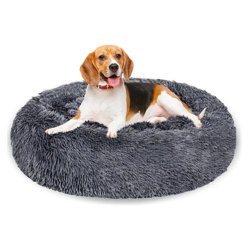 Hundebett Schlafplatz Katzenbett Katze Plüsch Hundekissen Kuschelbett dunkelgrau 60cm