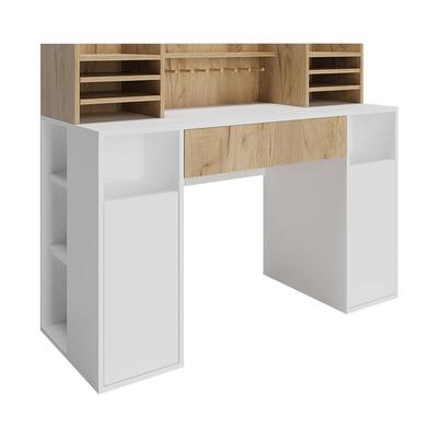 Basteltisch - Schreibtisch , Weiß/Sonoma, 126.8 x 50 cm xl mit Regale Vicco Image
