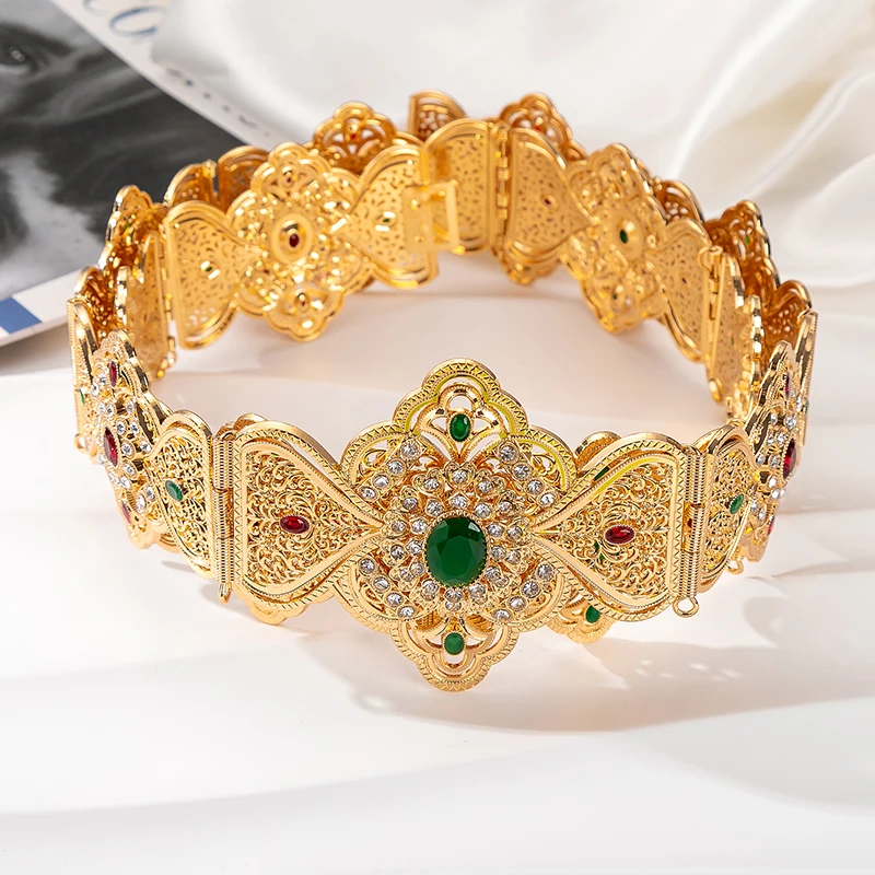Fatima Mode Gürtel Gold Farbe und Silber Strass Arabisch Hochzeit Kleid Taille Kette Nahen Osten Körper Schmuck Für Frauen Geschenk Image