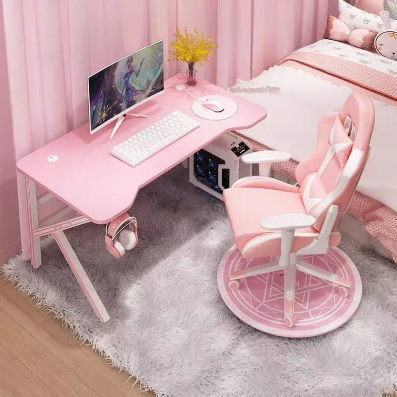 Rosa Gaming Schreibtisch Mädchen Studie Schreibtisch Laptop Tisch Computer Tisch Stuhl Live Gamer Home Live Schreibtische Schlafzimmer Desktop Gamer Schreibtische Mesa Image
