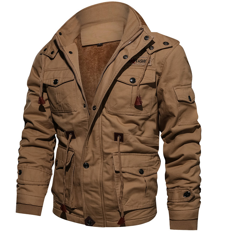 Men's Winter Coat Winter Jacket Fleece Jacket Work Jacket Street Casual Windproof Warm Fall Winter Tactical Cotton ArmyGreen Black khaki Jacket