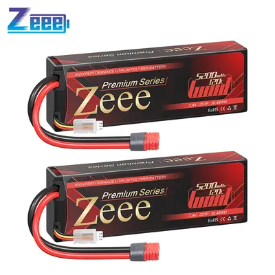 2pcs Zeee 2S Lipo Battery 5200mAh 120C Hardcase with T Plug for RC Car 1/8 1/10 Boats FPV Drones RC