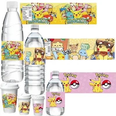 Pokemon Water Bottle Label Birthday Decor Pikachu Candy Wrapper Sticker Wine Labels DIY Bottle Water