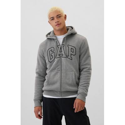 Gap Mens Light Grey Logo Sherpa-Lined Zip Up Hoodie - Light Grey