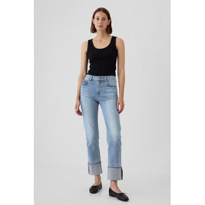 Gap Womens Light Wash Blue High Waisted Cuffed 90s Straight Jeans - Light Wash Blue