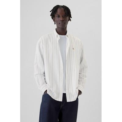 Gap Mens White Stripe Bear Long Sleeve Oxford Shirt - White Stripe