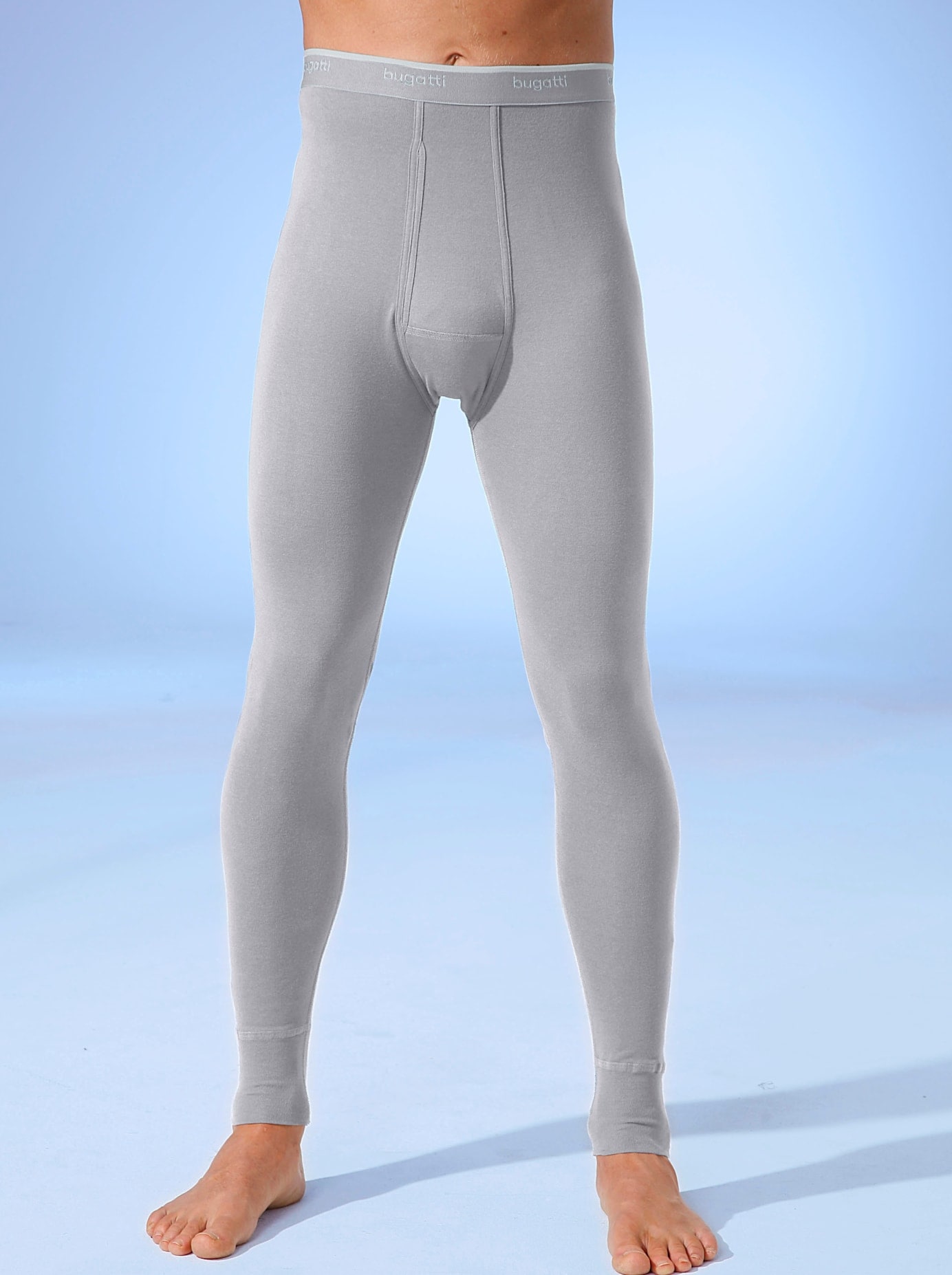 Lange Unterhose BUGATTI, Herren, Gr. 12, grau (grau, meliert), 100% Baumwolle, Unterhosen Image