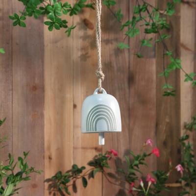 Sagebrook Home Hanging Bell Decorative Wind Chime White and Beige Circle Design Outdoor or Indoor