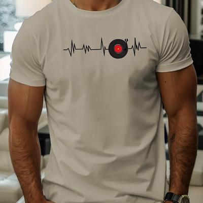 TEMU Magnetic Disc Dj Electrocardiogram Graphic Neck Short Sleeve T-shirt For Men, Casual Summer T-shirt For And Vacation Resorts Image