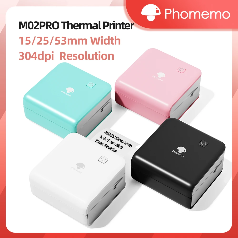 Phomemo M02Pro Mini stampante termica portatile Etichettatrice fotografica wireless 300 dpi Stampa senza inchiostro 15/25/50/53mm per un facile etichettatura