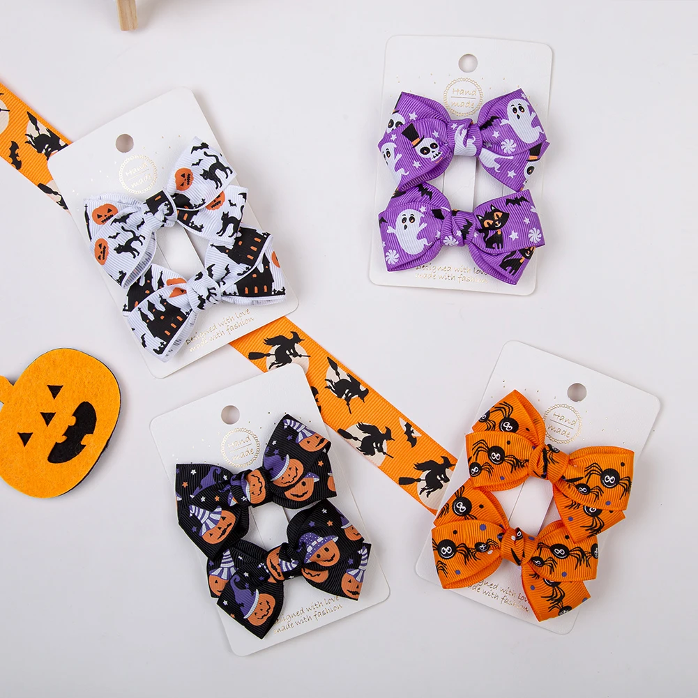 2 Stück/Set 7,5 cm Halloween Tag Haars chleifen Clips Kürbis Teufel Baby Jungen Mädchen Haarnadeln Kinder Kinder Tanz party Fotografie Requisiten Image